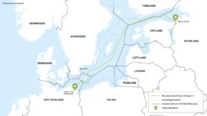 Route der Gasleitung Nord Stream 2
